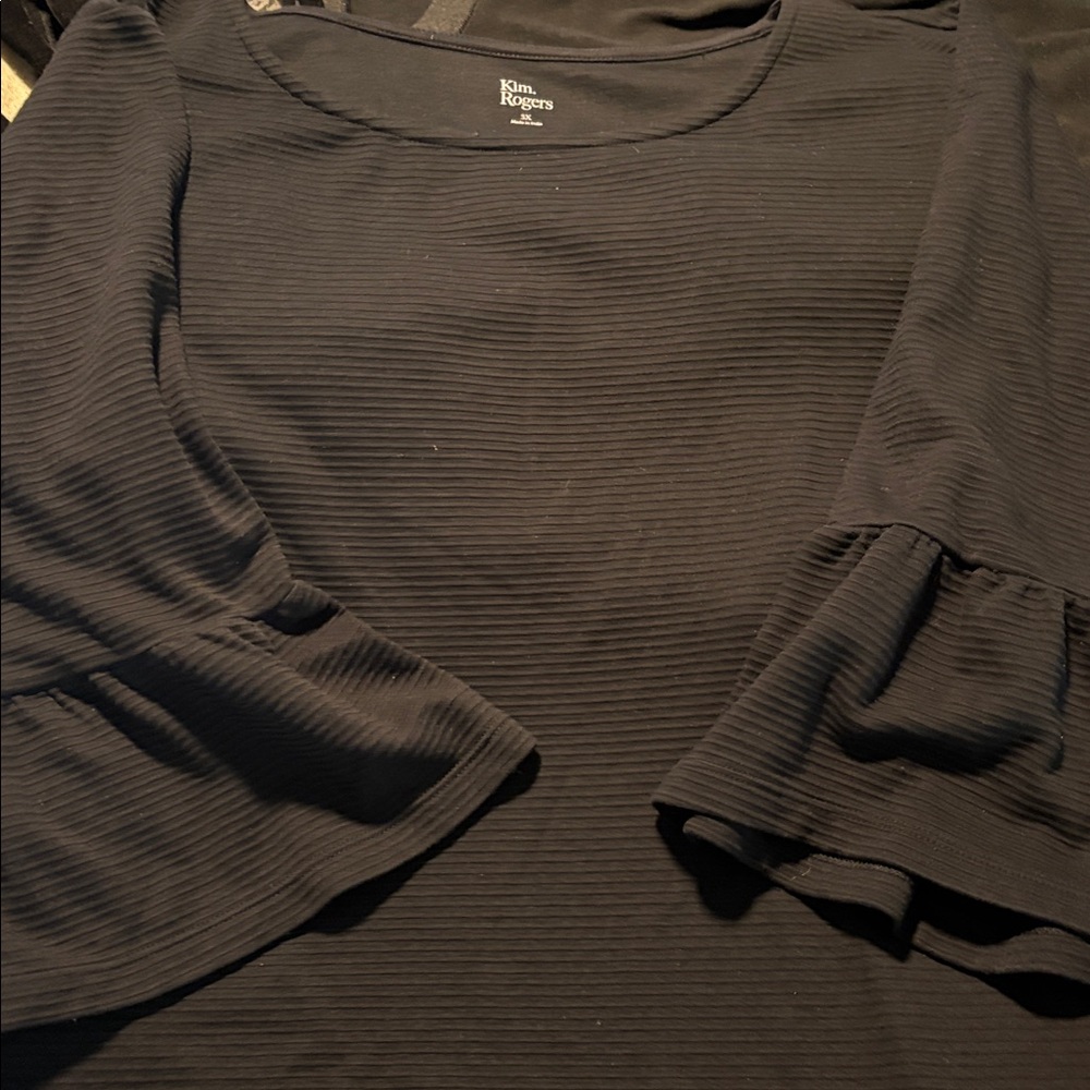 Kim Rogers Elegant Black Ruffle Sleeve Blouse
